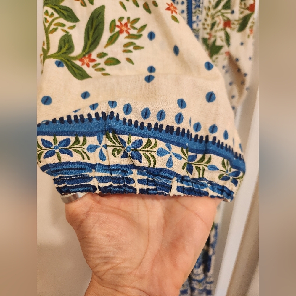 FARM Rio Blue and White Resort Maxi Dress with V-neck Bishop Sleeves - Picture 6 of 16
